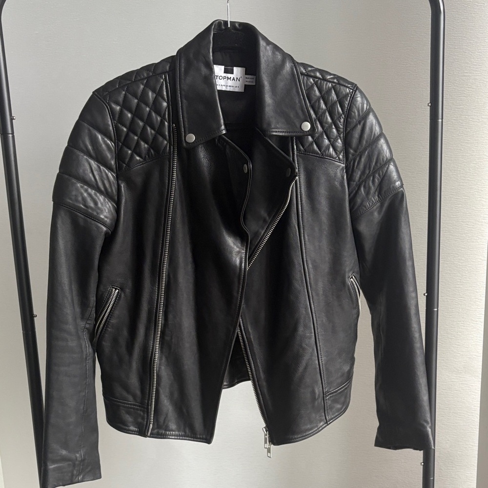 Topman Black Quilted Leather Jacket